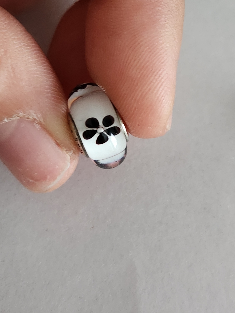 White Glass Flower Bead Charm